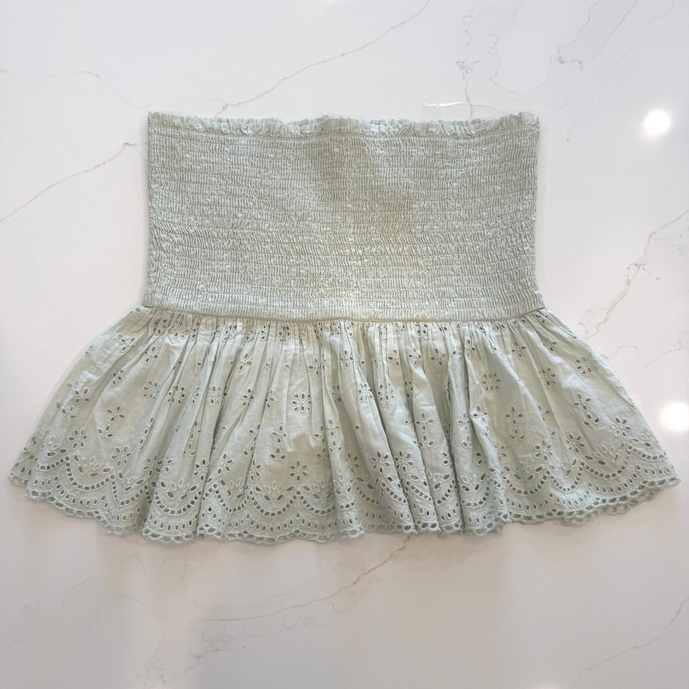 NWT American Eagle Eyelet Smocked Peplum Tube Top Sage Green Sz XXL